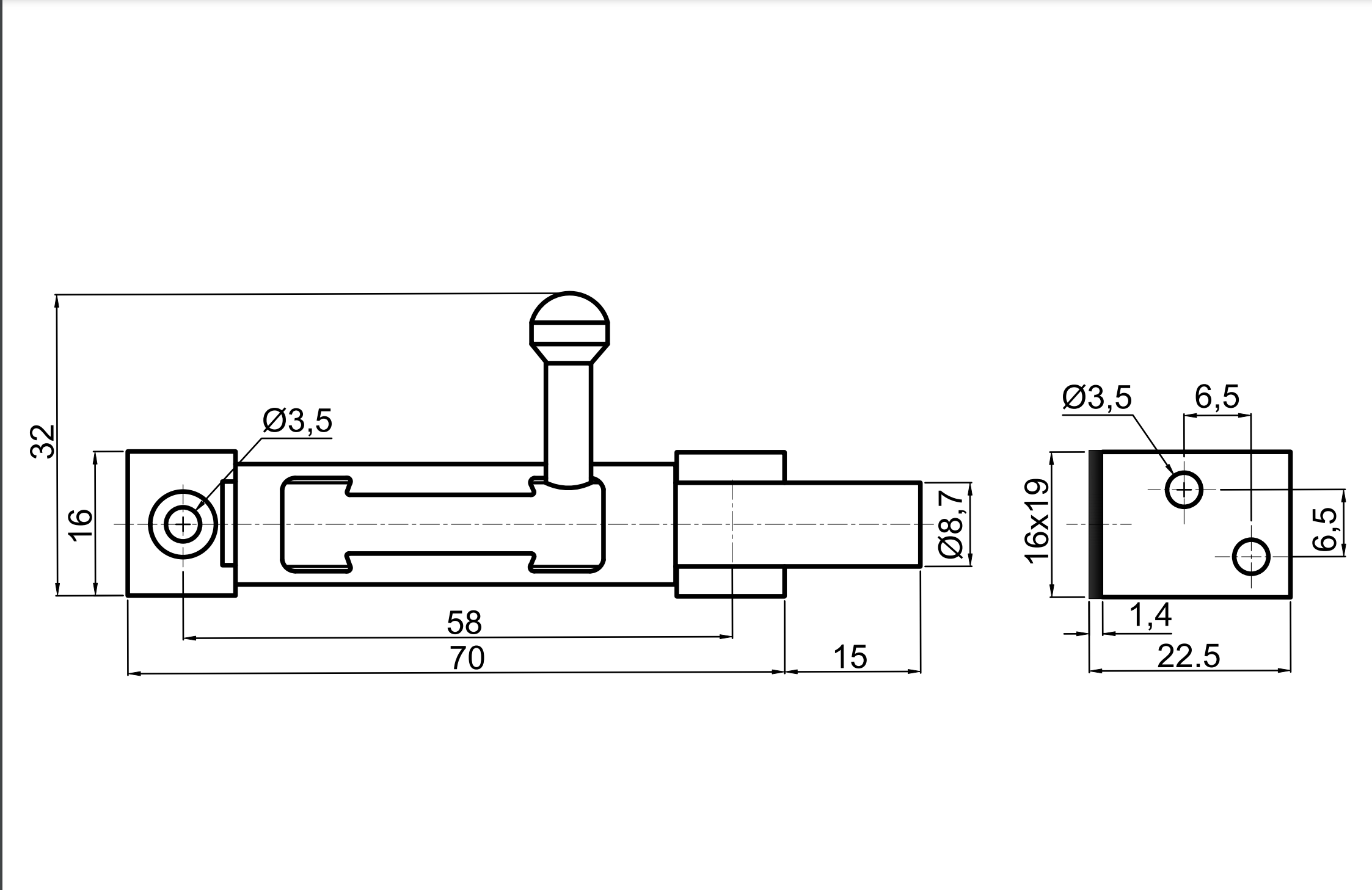 Zástrč úzká 70mm - Žlutý Zn