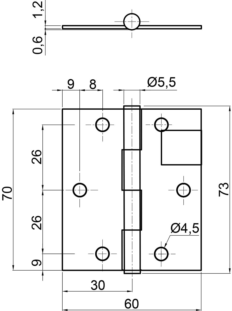 Závěs kloubový Z4   70x60 Zn